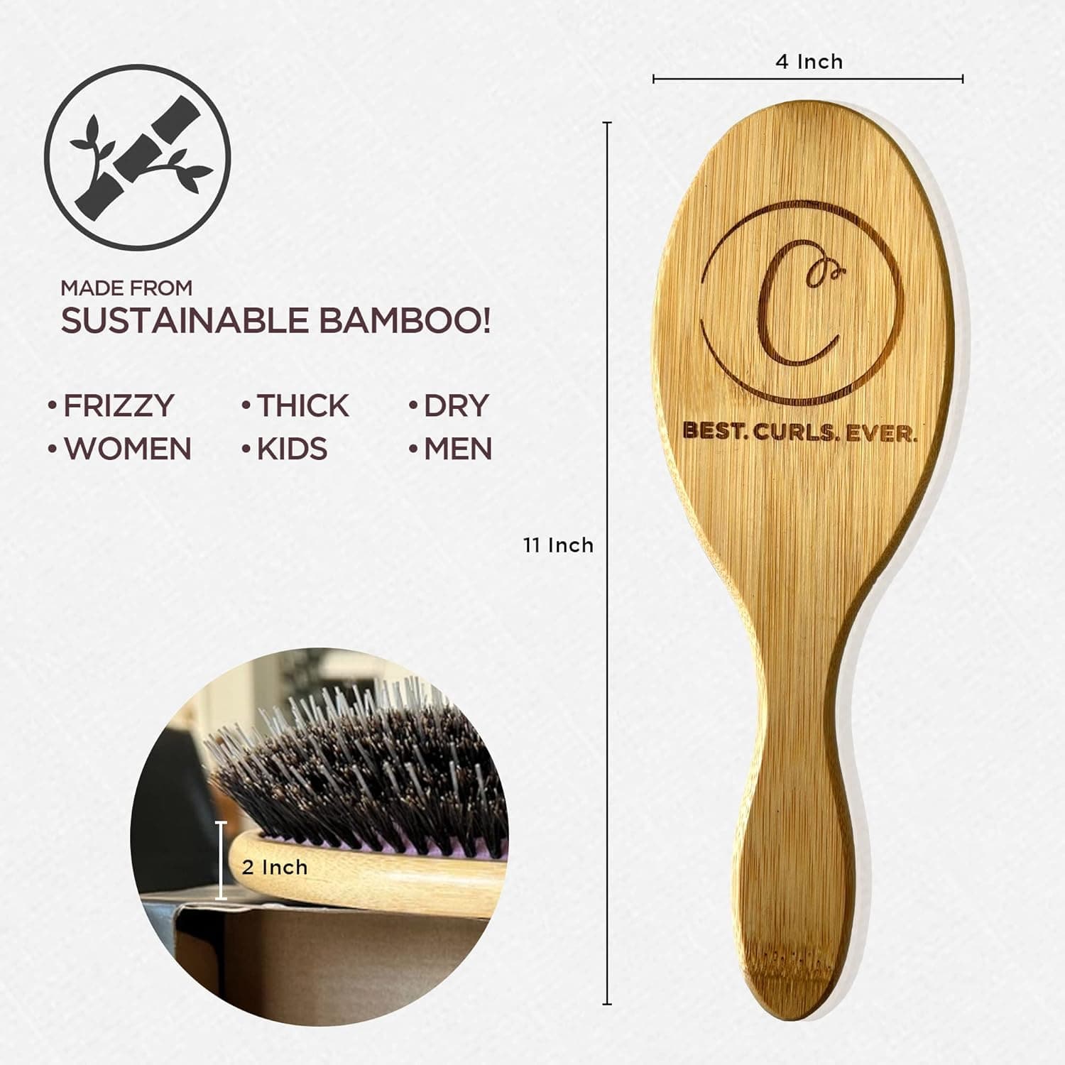 Bamboo Bristle Hairbrush size
